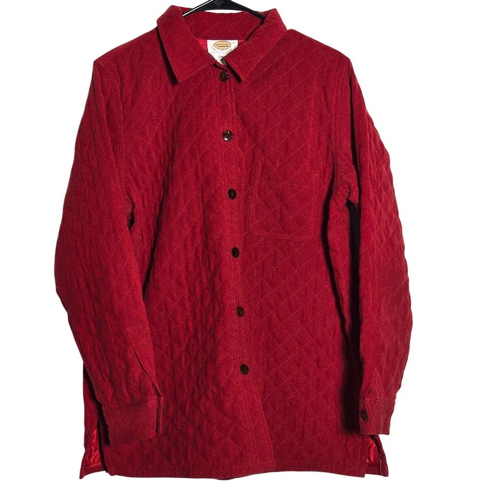 Talbots Womens Red Quilted Shirt Jacket Medium Stretch Shacket Barn Coat Winter